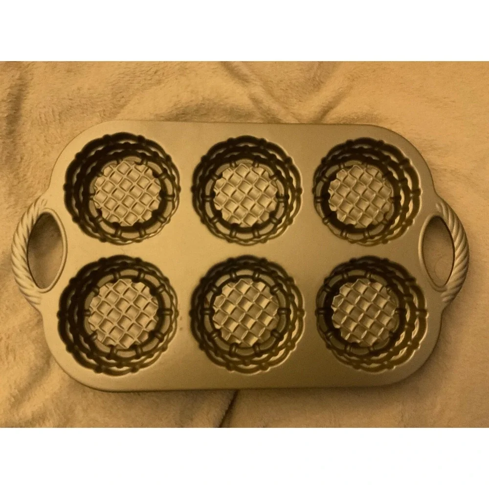 Nordic Ware tartlet multi baking pan basket weave new gold color new
